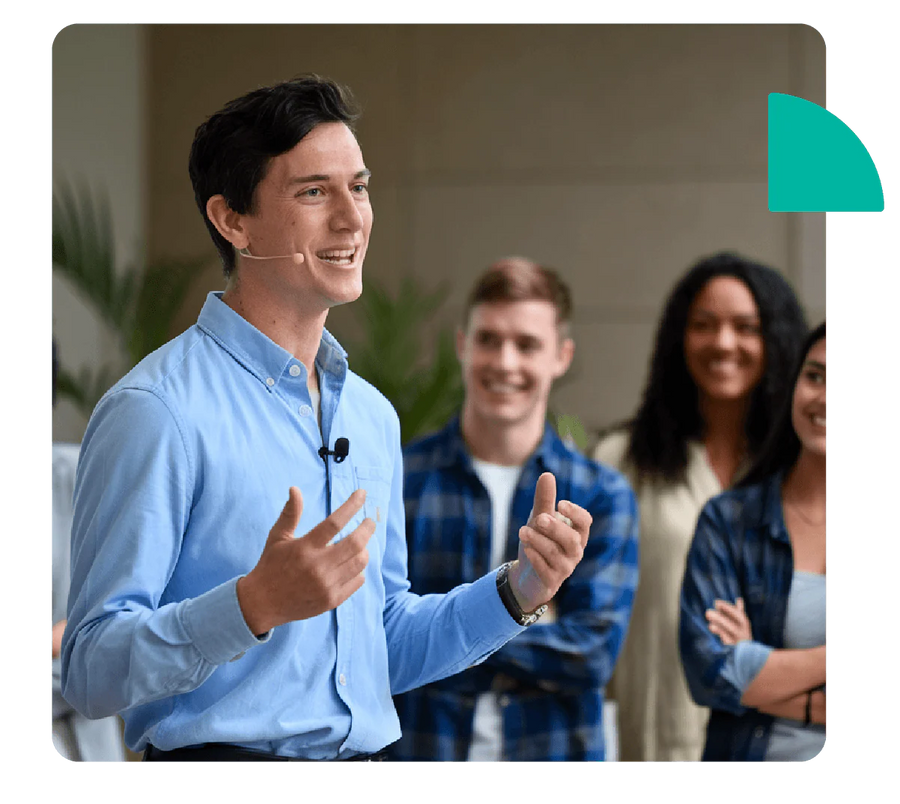 Professional presenting to a team